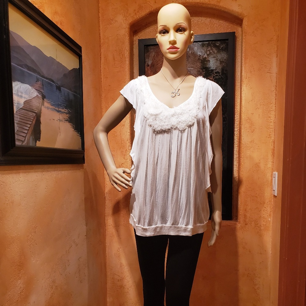 MISS CHIEVOUS, Cream, Plush Floral V- neckline, XL